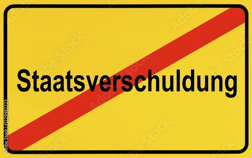 End of town sign with the name Staatsverschuldung, symbolic image for putting an end to Government debt photo