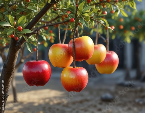 Colorful candy apples hanging from a tree made of licorice, tree, colorful photo