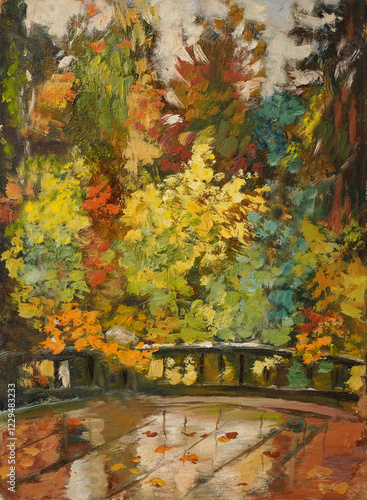 Landscape with autumn trees, impressionism, modern.   