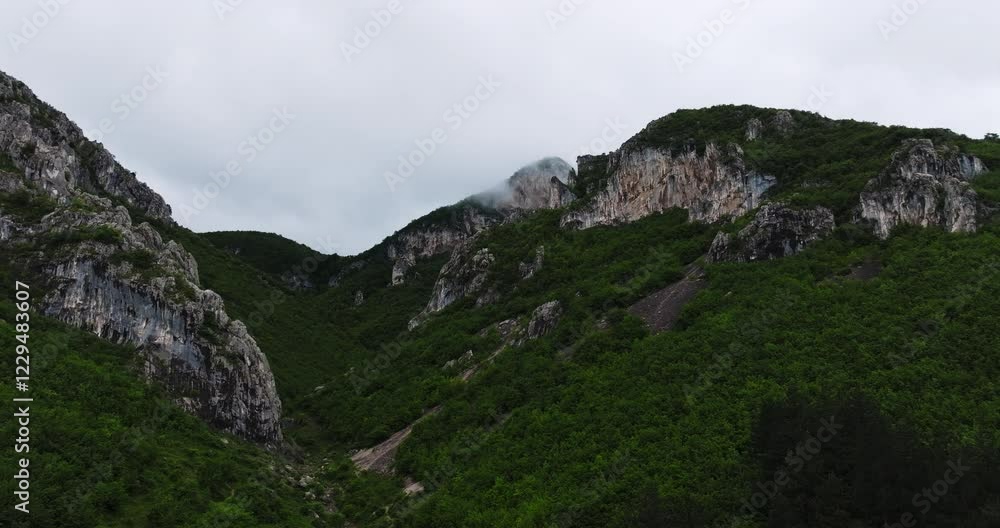 Sharp Cliff Edges Famous Climbing Grounds Covered By Dark Rain Clouds Tropical Aerial Landscape Sharp Cliff Edges Famous Climbing Grounds Covered By Dark Rain Clouds Tropical Aerial Landscape