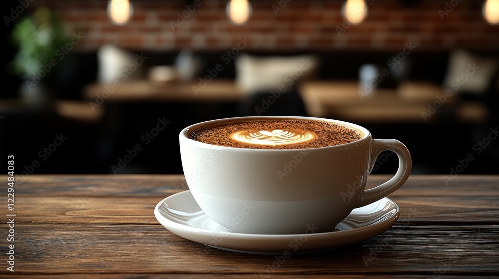 Latte art coffee cafe wooden table Latte art coffee cafe wooden table