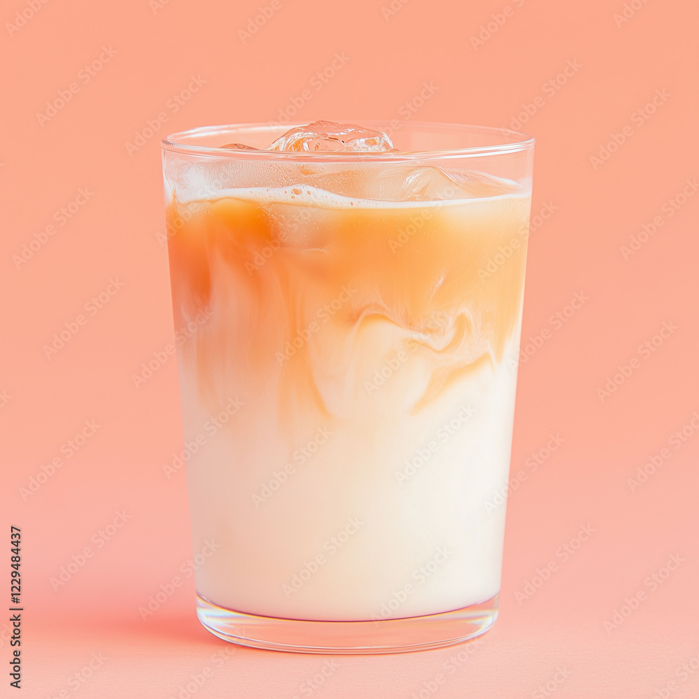 A glass of iced coffee with cream swirling through A glass of iced coffee with cream swirling through