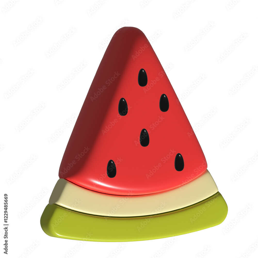 Slice of watermelon cute 3D fruit illustration isolated on transparent background Slice of watermelon cute 3D fruit illustration isolated on transparent background