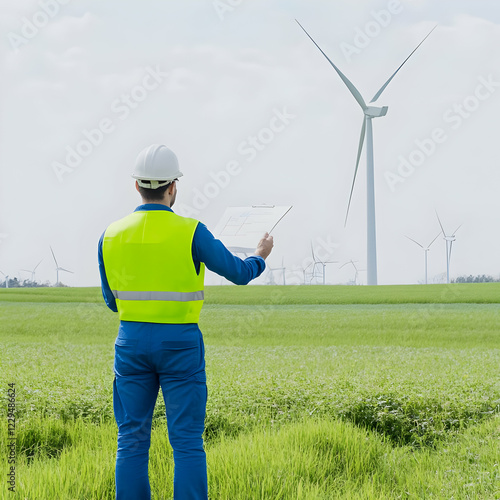 Engineer inspects wind turb...