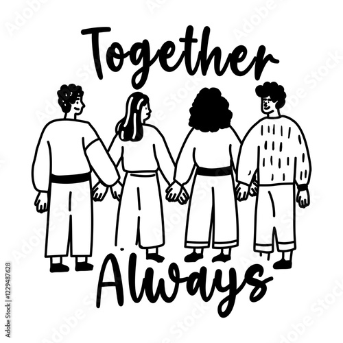 A glyph sticker of group of friends with together always typography