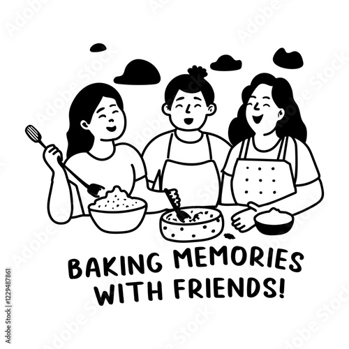 Glyph sticker of friends having baking memories together