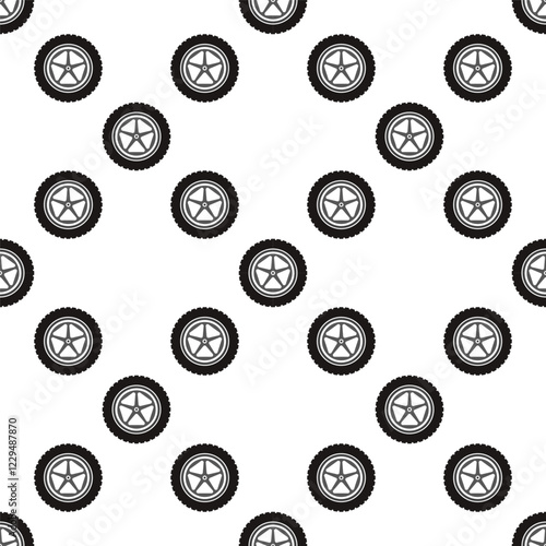 Auto disc vector seamless pattern - Car wheel and tire vector background