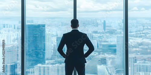 Businessman Stands at Panor...