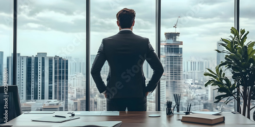 Businessman Stands at Offic...