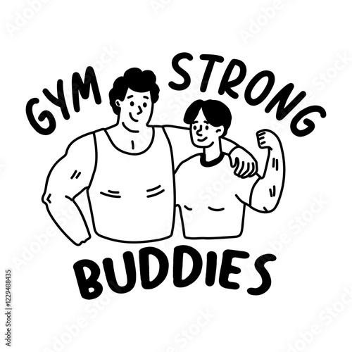 A glyph sticker of two strong friends posing together with gym buddies typography