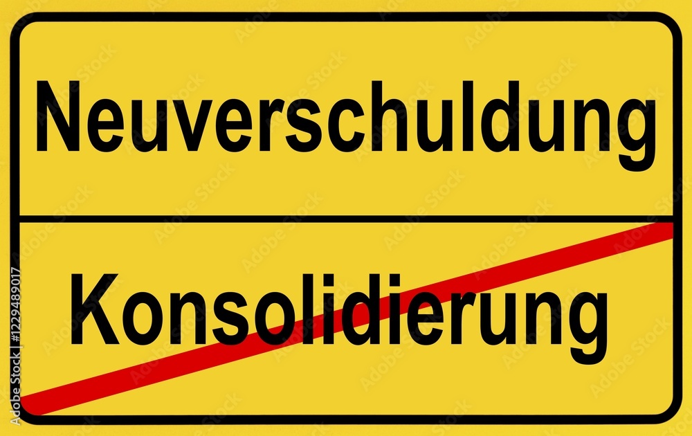 Sign city limits, symbolic image for the conflict between new debts and consolidation Sign city limits, symbolic image for the conflict between new debts and consolidation