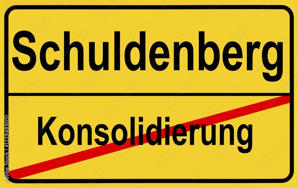 Sign city limits, symbolic image for the conflict between debts and consolidation Sign city limits, symbolic image for the conflict between debts and consolidation