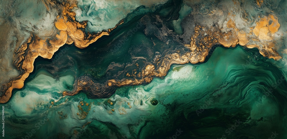 Emerald & Gold Abstract: A captivating abstract art piece featuring swirls of vibrant emerald green and shimmering gold, creating a dynamic and luxurious visual experience. Emerald & Gold Abstract: A captivating abstract art piece featuring swirls of vibrant emerald green and shimmering gold, creating a dynamic and luxurious visual experience.