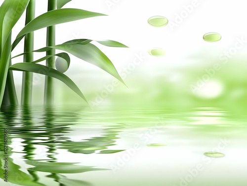 Green Bamboo Stalks and Lea...