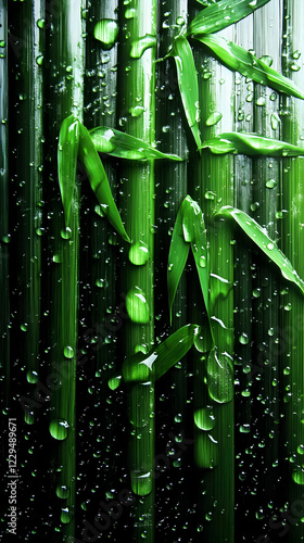Fresh Green Bamboo Stalks a...