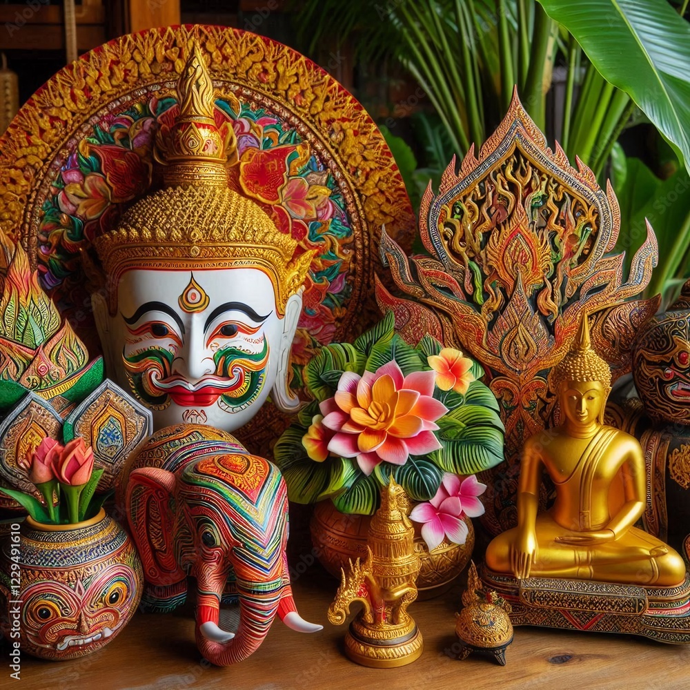 Fototapeta premium A set of traditional Thai cult symbols