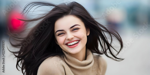 Smiling Woman with Flowing ...