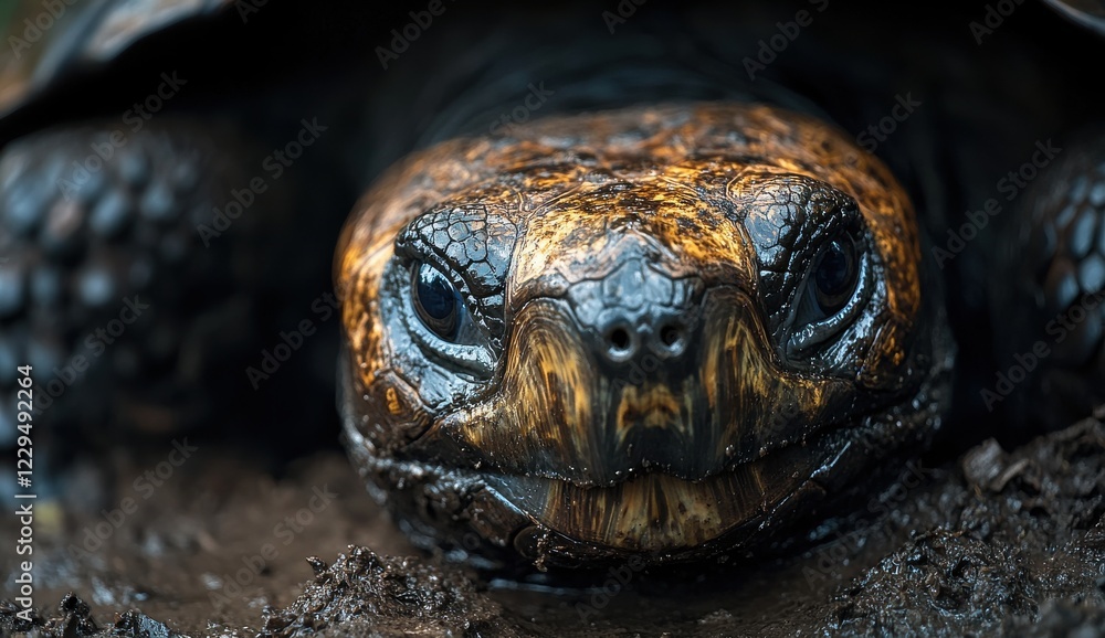 Close-Up of Majestic Tortise with Rich Textures and Striking Features Against a Natural Background in a Captivating Wildlife Setting Close-Up of Majestic Tortise with Rich Textures and Striking Features Against a Natural Background in a Captivating Wildlife Setting