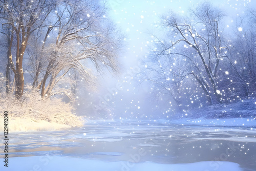 Snow falls gently on a froz...
