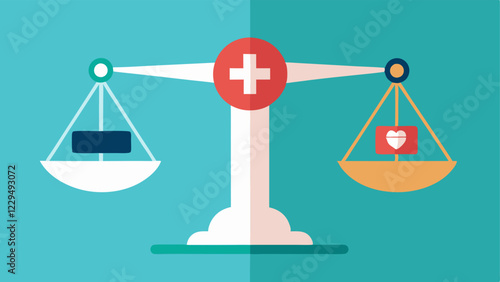 Two Scales of Lifestyle A double scale display where one side shows Stressed from Medical Debt and the other side shows Healthy Savings and Lifestyle under universal health