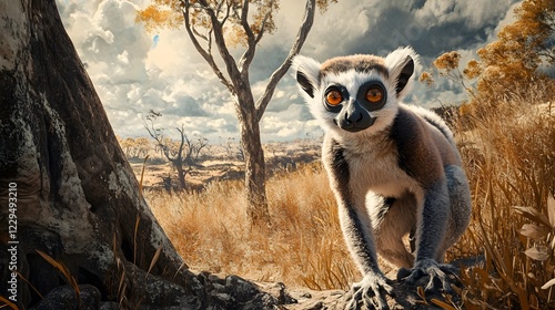Lemur in dry forest landscape