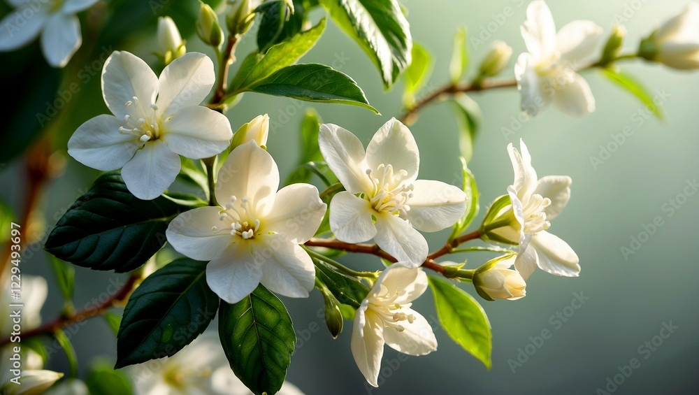 Obraz premium Delicate white jasmine blooms glowing in soft light