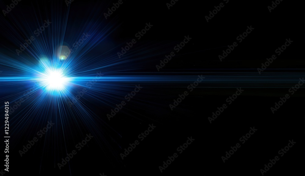 Obraz premium A vivid blue light is shining brightly in the dark space around it
