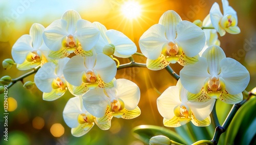 Delicate white orchids with soft yellow accents photo