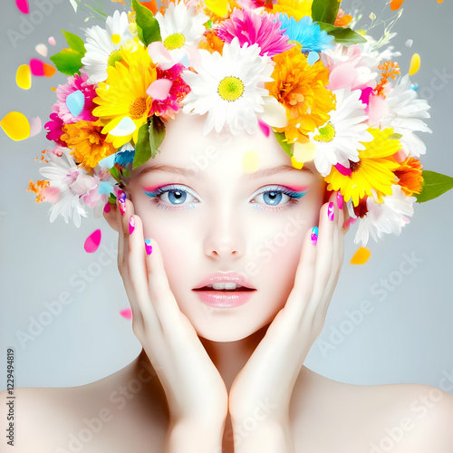 Beautiful Woman with Colorf...