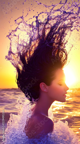 Woman Emerges from Ocean wi...