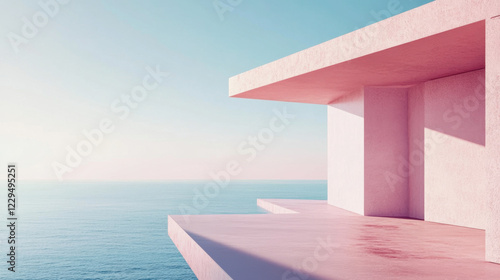 Modern pastel architectural structure by sea