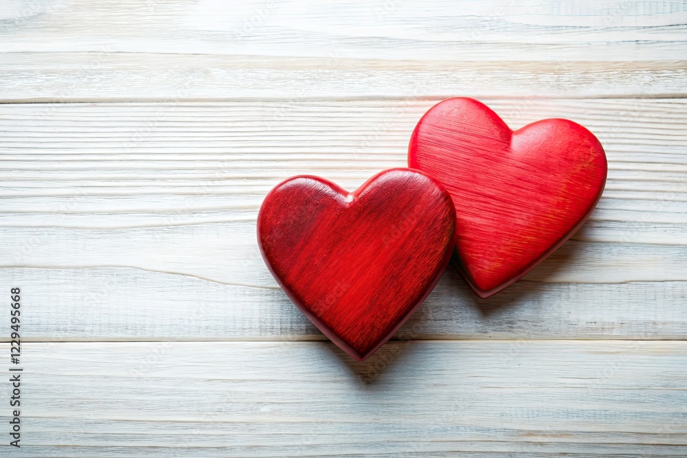 Red Wooden Hearts, White Background, Copy Space, Romantic, Love, Gift Red Wooden Hearts, White Background, Copy Space, Romantic, Love, Gift