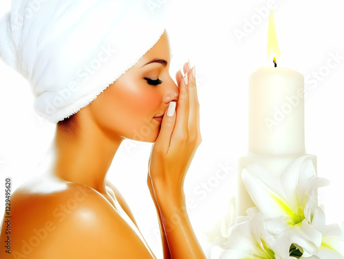 Woman with a towel enjoys t...