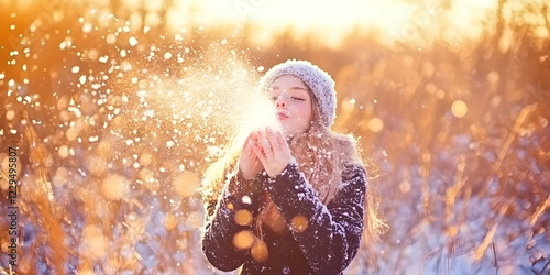 Young Girl Blows Snow in Go...