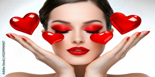 Beautiful Woman with Red He...