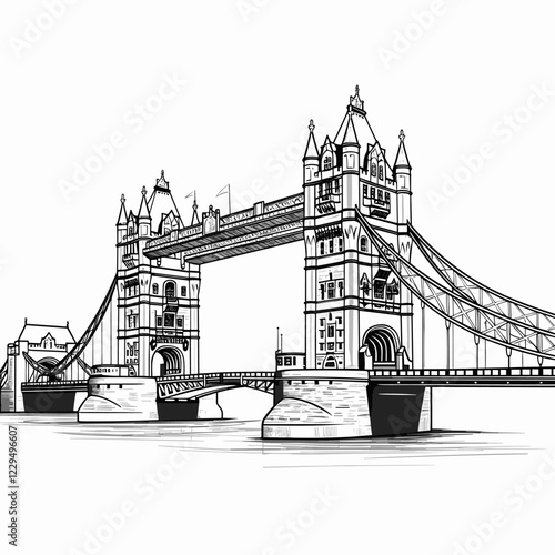 Tower Bridge hand-drawn comic illustration. Tower Bridge. Vector doodle style cartoon illustration