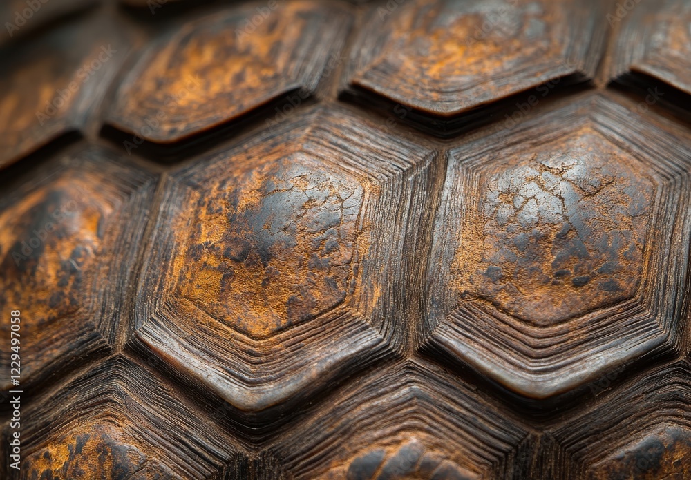Close-Up View of Intricate Texture and Patterns of a Tortoise Shell Displaying Natural Age, Color Variations, and Unique Features of Reptilian Armor Close-Up View of Intricate Texture and Patterns of a Tortoise Shell Displaying Natural Age, Color Variations, and Unique Features of Reptilian Armor