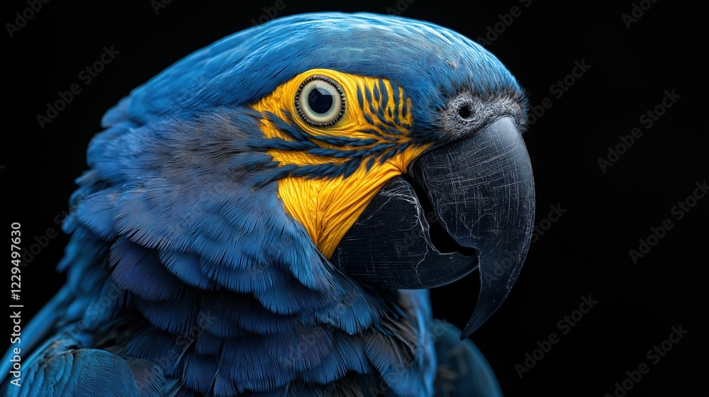 Obraz premium Bright parrot on a dark background, Parrot isolated on a black background