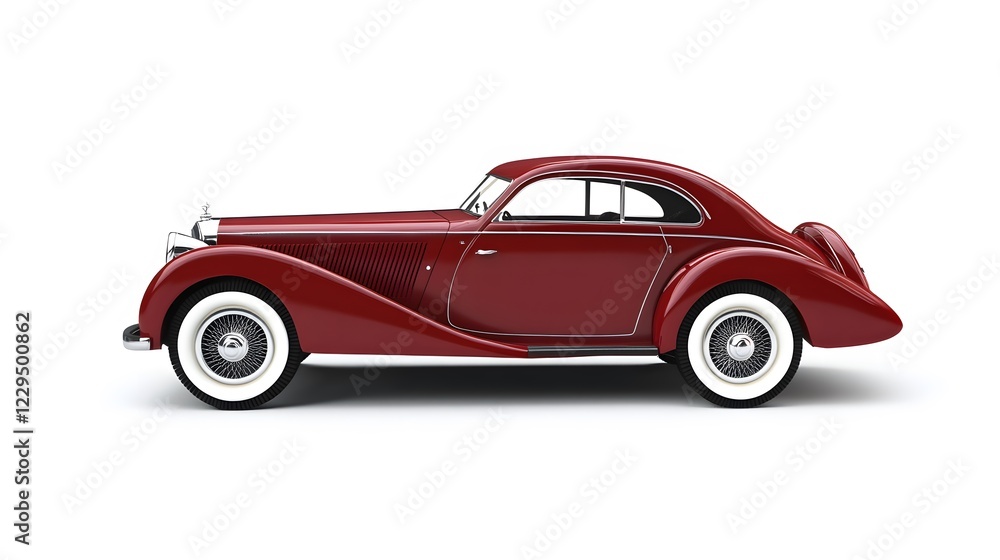 Fototapeta premium Classic maroon automobile, vintage design, elegant lines.