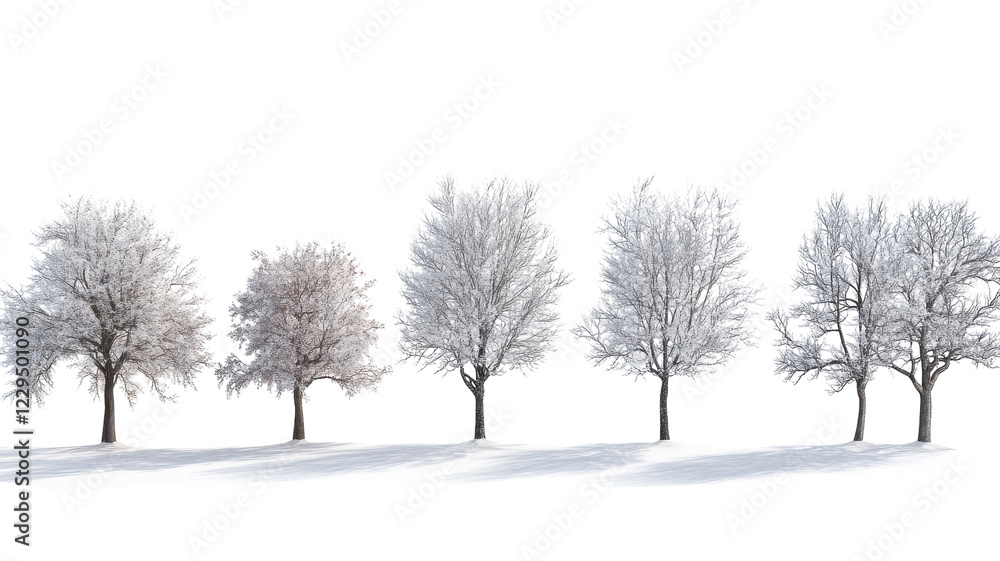 Fototapeta premium Snow-covered trees create a serene winter landscape in a quiet area during daytime light