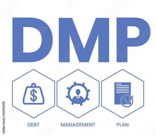 DMP - Debt Management Plan. acronym, business concept background. Vector illustration for website banner, marketing materials, business presentation, online