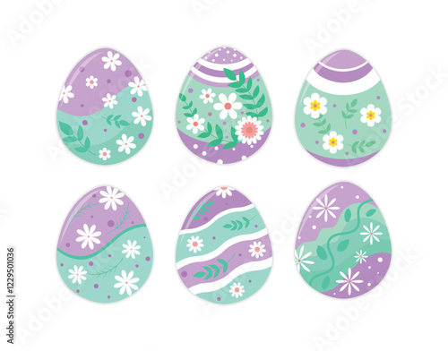 Set of Decorative Easter Eggs with Floral Patterns