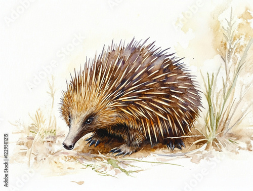 a watercolour drawing of an australian monotreme echidna