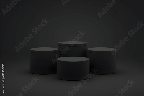 Four Black Cylindrical Podi...