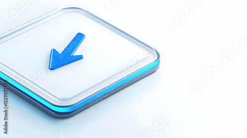 3D Blue Arrow Points Downwa...