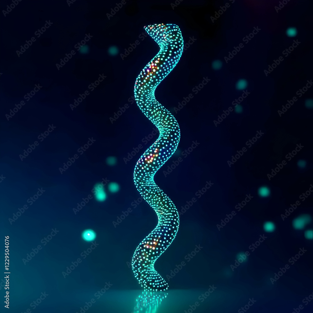 Fototapeta premium Glowing Spiral Structure Shines Brightly in a Dark Environment with Small Particles