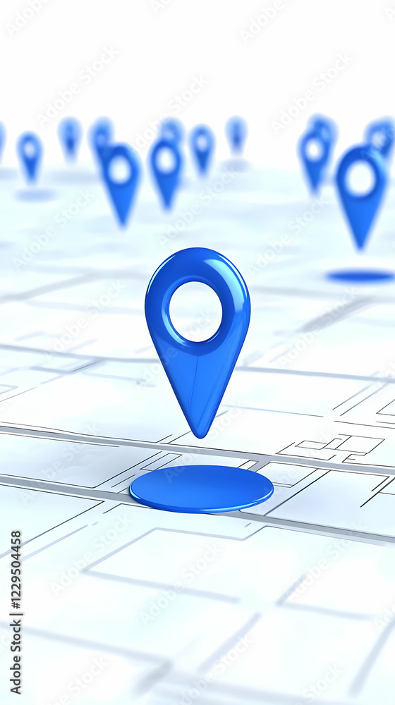 Fototapeta premium Blue Location Pin Marks Spot on a Map with Other Pins in Background Accurately.