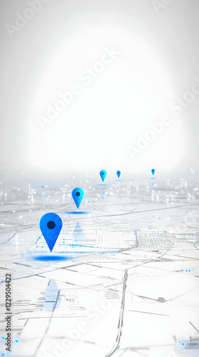 Blue Location Pins Mark Poi...