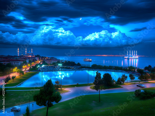 Coastal Cityscape Illuminat...