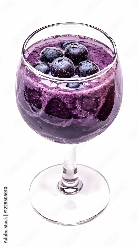 Blueberry Smoothie in a Wine Glass with Fresh Blueberries on Top, Isolated on White Background Blueberry Smoothie in a Wine Glass with Fresh Blueberries on Top, Isolated on White Background